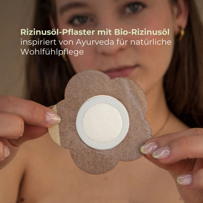 Rizinusöl-Pflaster von mybiochoice – inspiriert von Ayurveda für natürliche Wohlfühlpflege.