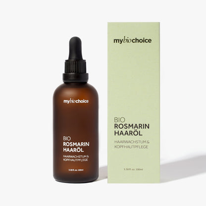 mybiochoice Bio Rosmarin Haaröl in einer matten Bernsteinflasche, 100 ml, mit Pipette, für Haarwachstum und Kopfhautpflege.