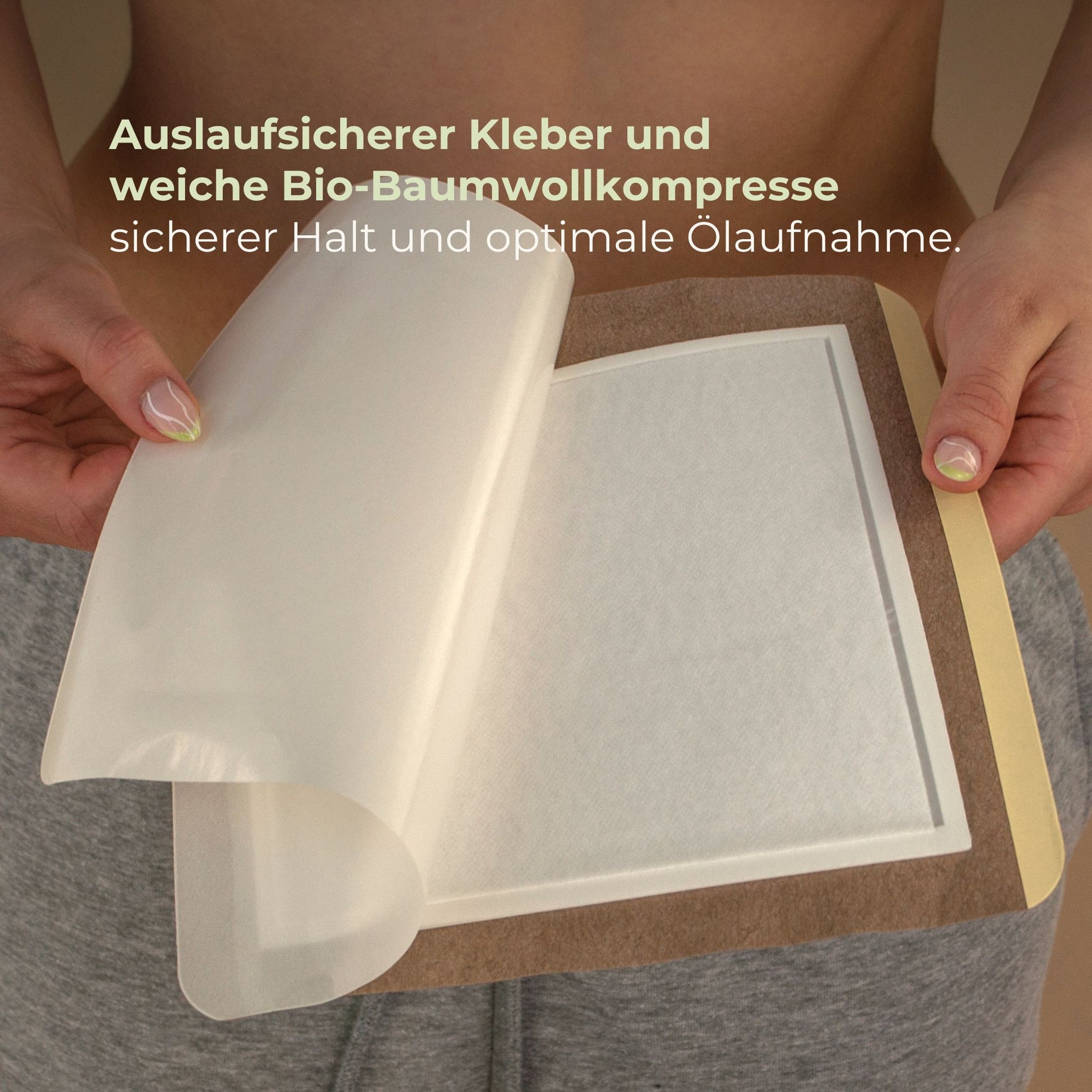 Bio-Baumwollkompresse mit auslaufsicherem Kleber – perfekte Aufnahme von Rizinusöl
